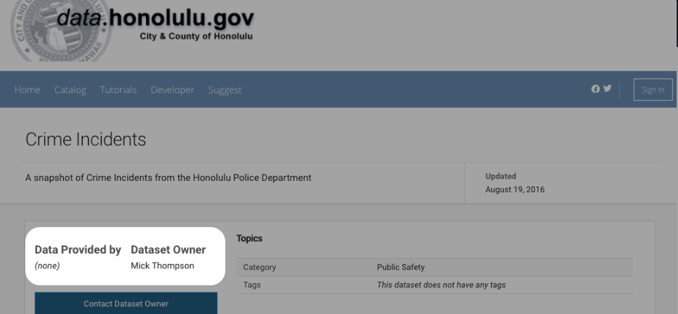 A data portal where the dataset provider is not clear.