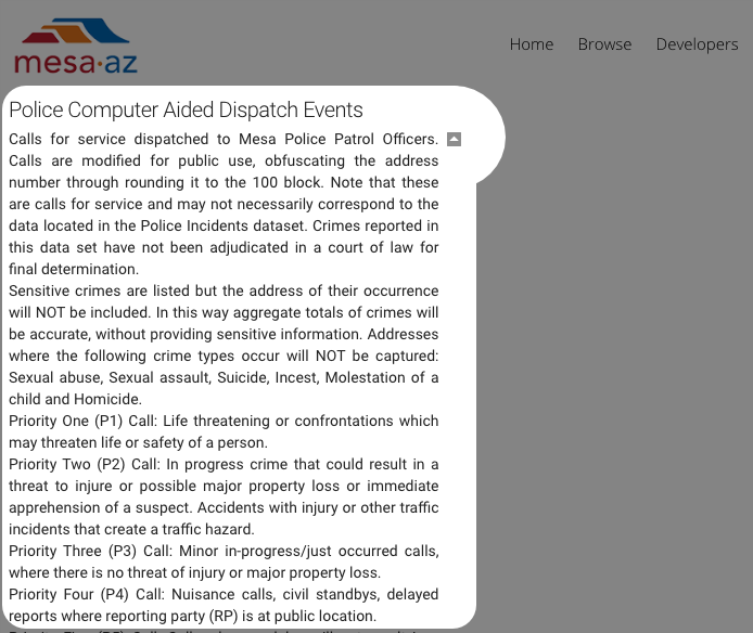 A dataset on the Socrata platform where the expanded summary field is highlighted.